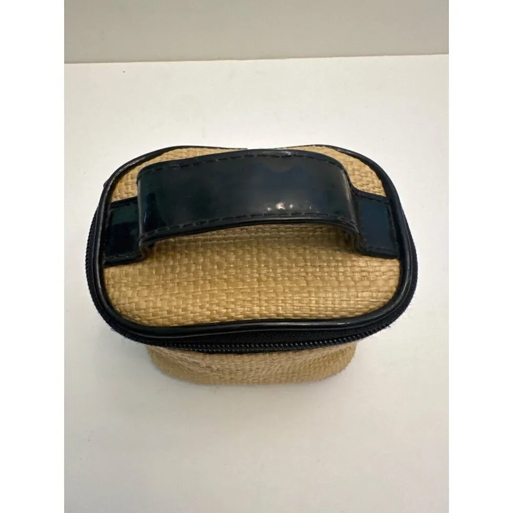 Stephanie Johnson Woven Cosmetic Bag With Black Trim & Handles 5”x3”x3” VGUC
